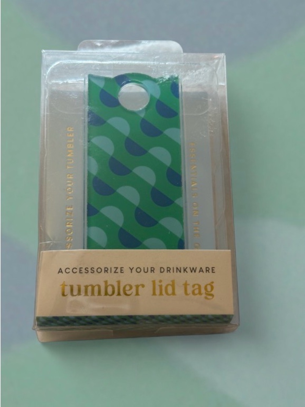 Drink Tumbler Accessory - Blue and Green Lid Tag